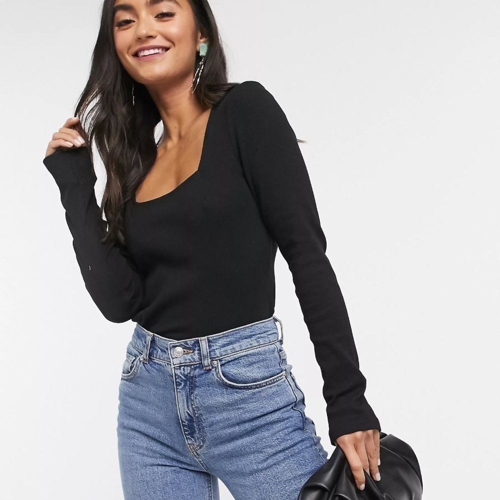 Vera Moda/ Long Sleeve Ribbed Square Neck basic shirt